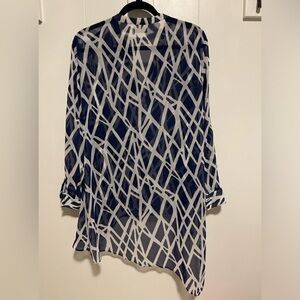 Chico’s Asymmetrical Blue/White Sheer Tunic SZ 2/ L-12